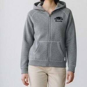 ROOTS Kids Unisex Salt & Pepper Full Zip Hoodie Beaver Logo XL‎ 11–12 Years